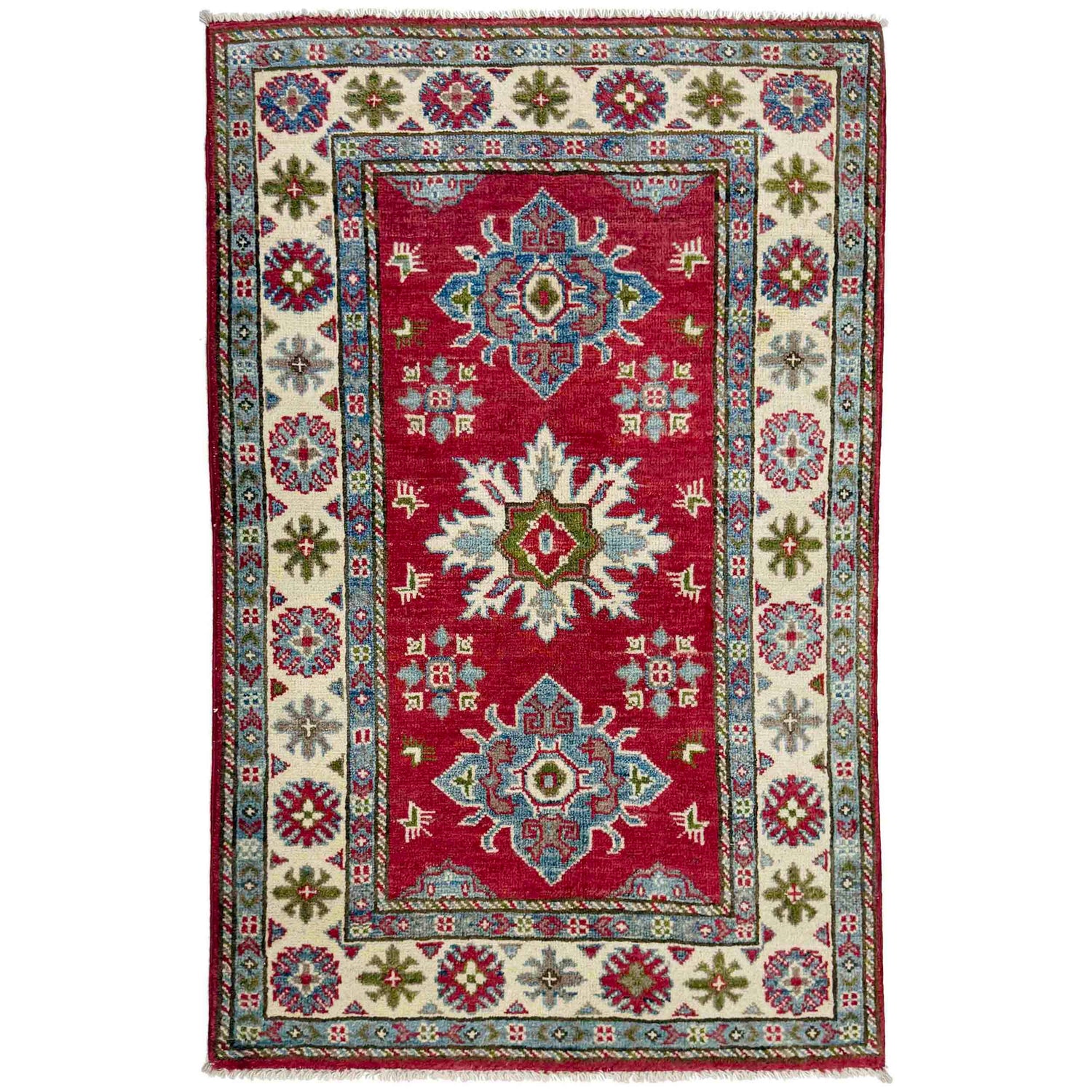 Kazak Rug Handmade Red Medallion 2x4 ft