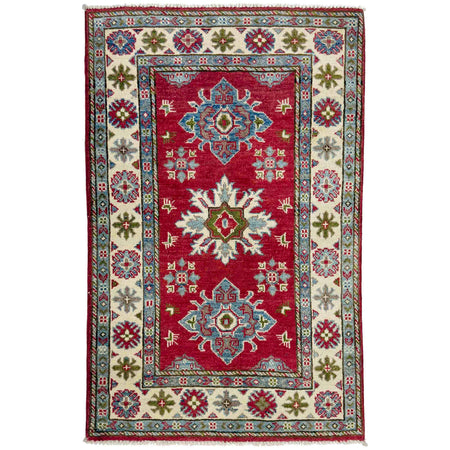 Kazak Rug Handmade Red Medallion 2x4 ft