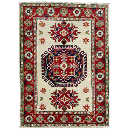 Kazak Rug Handmade Beige Medallion 2x4 ft