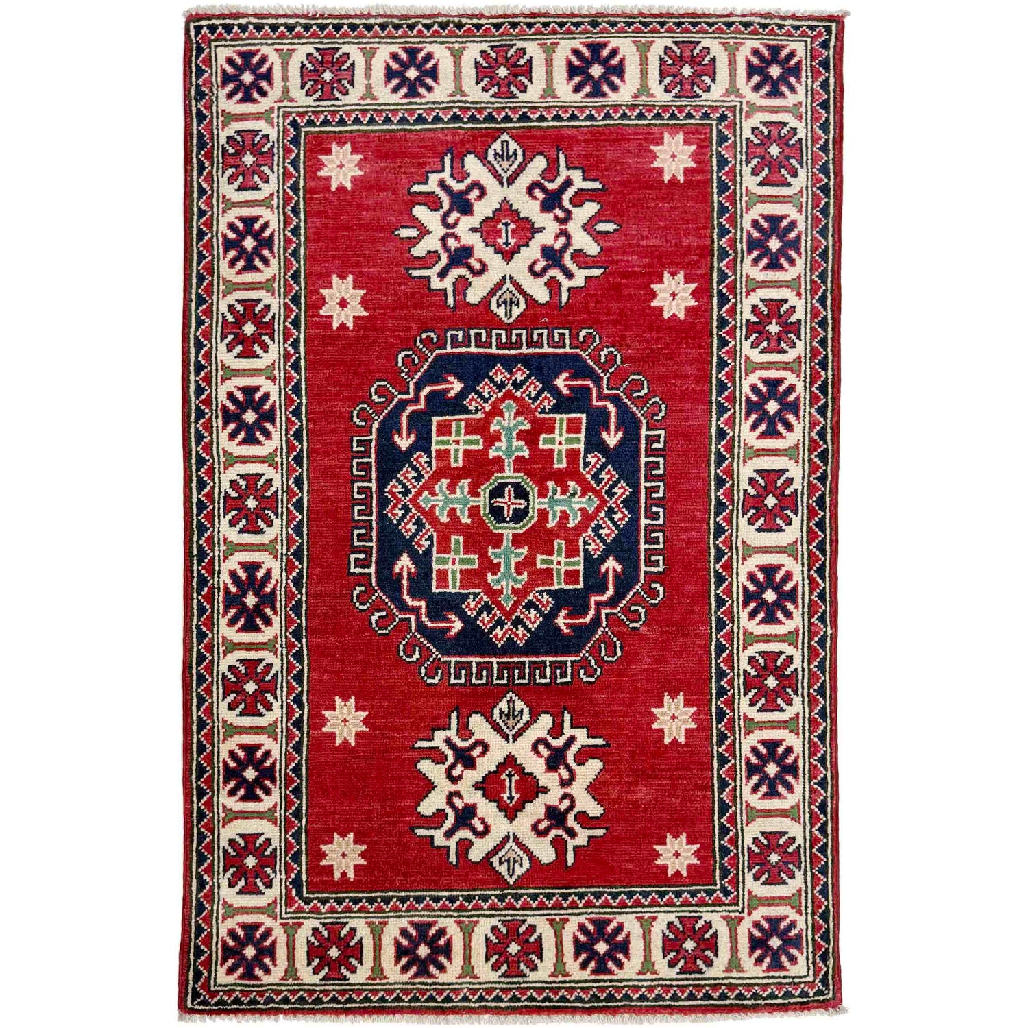 Kazak Rug Handmade Red Medallion 2x4 ft