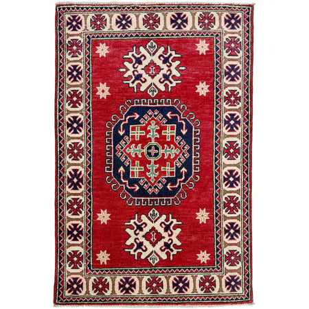 Kazak Rug Handmade Red Medallion 2x4 ft