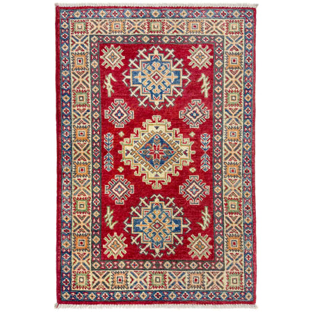 Kazak Rug Handmade Red Medallion 2x4 ft