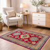 Kazak Rug Handmade Red Medallion 2x4 ft