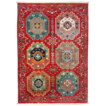 Waziri Area Rug Handmade Red Medallion 2x4 ft