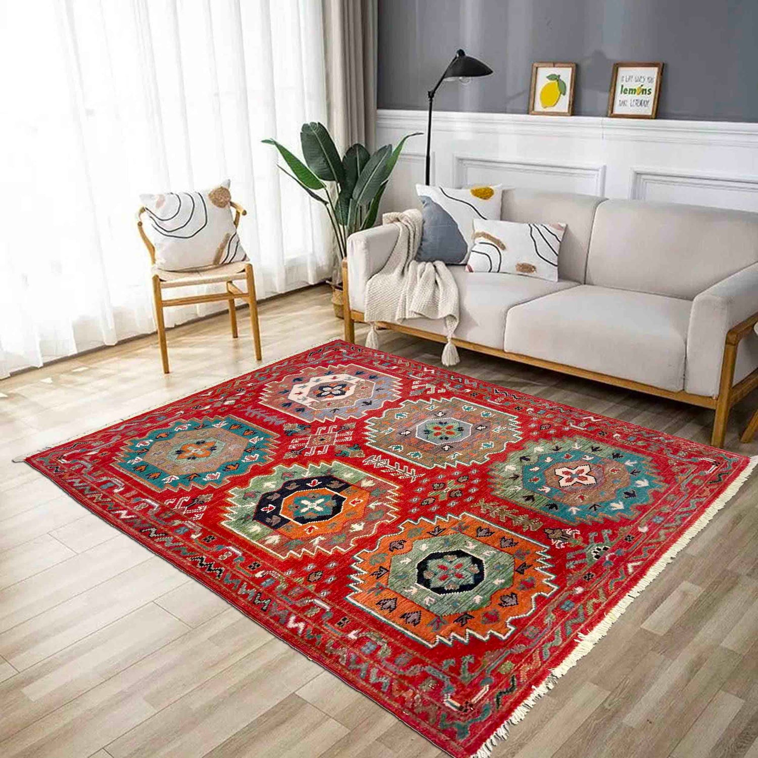 Waziri Area Rug Handmade Red Medallion 2x4 ft