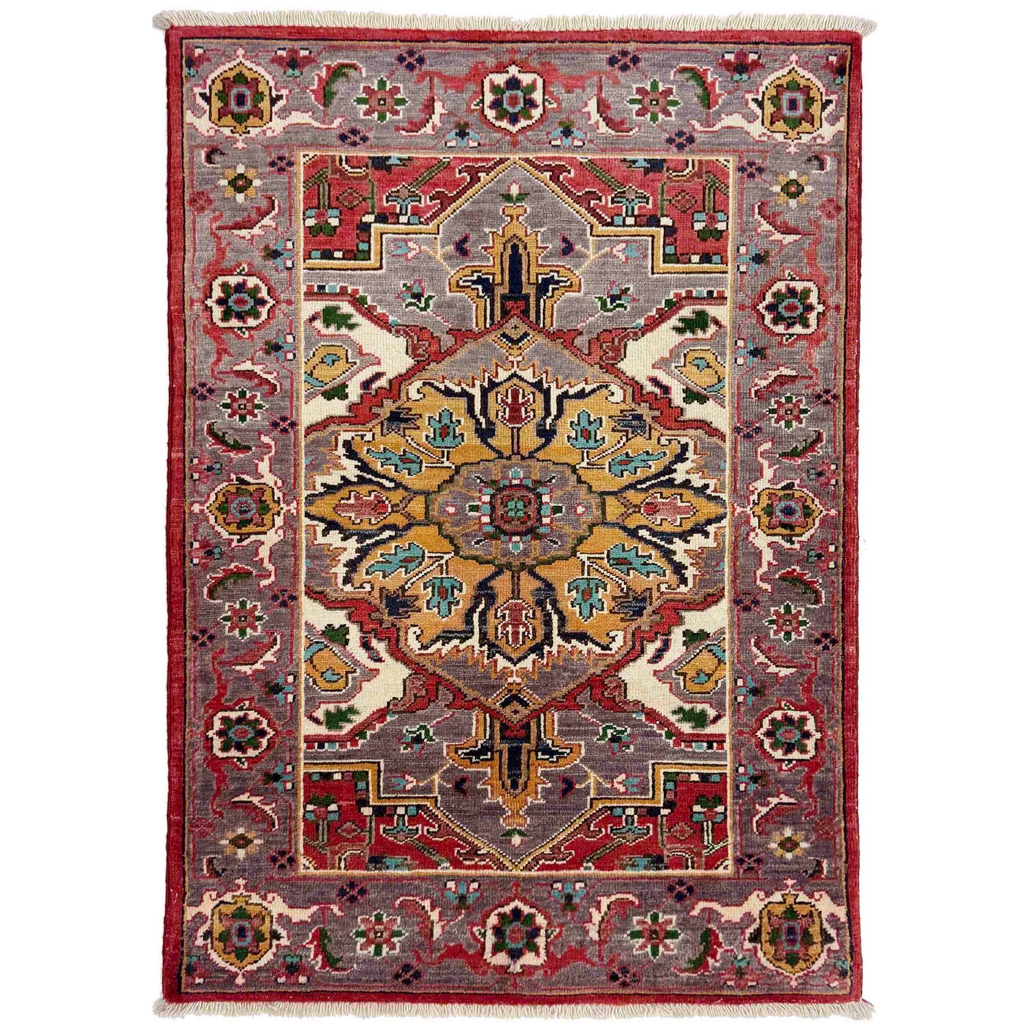 Heriz Area Rug Handmade Multi Medallion 2x4 ft