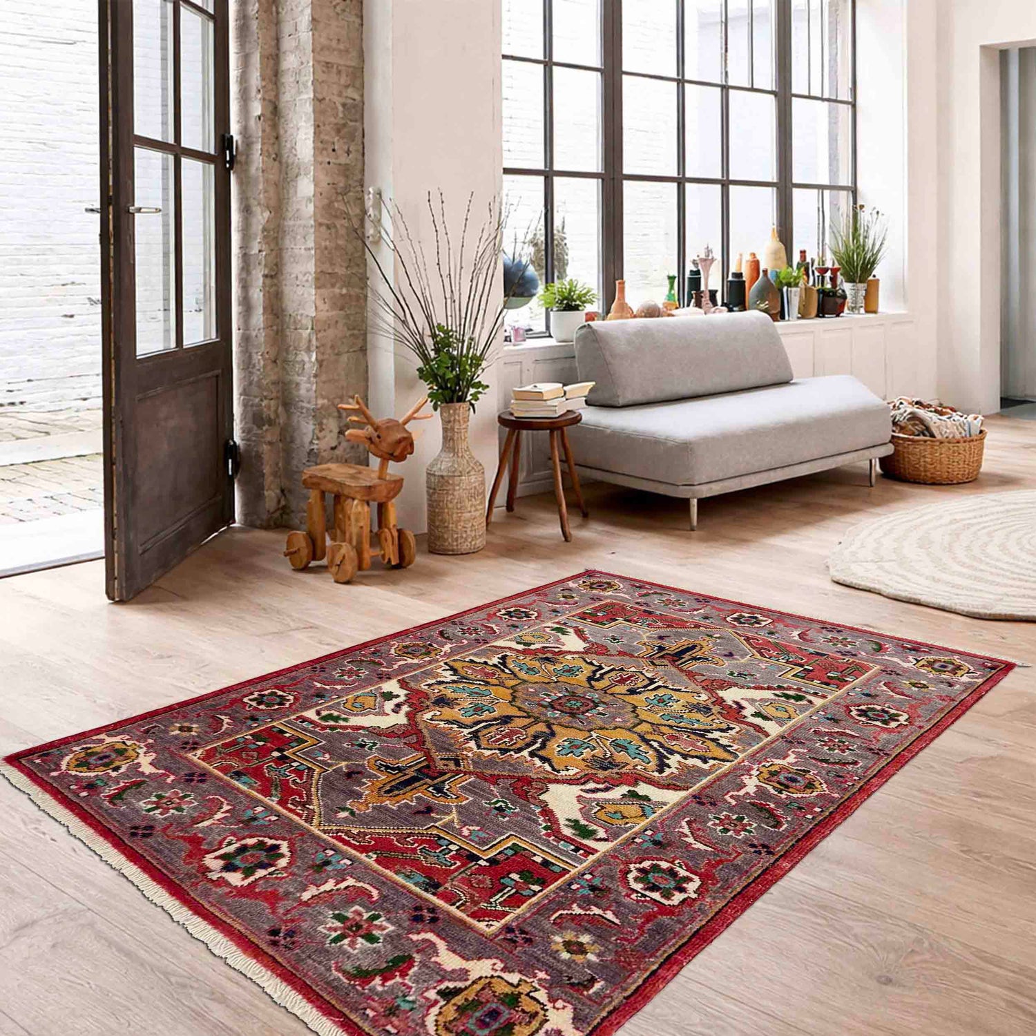 Heriz Area Rug Handmade Multi Medallion 2x4 ft