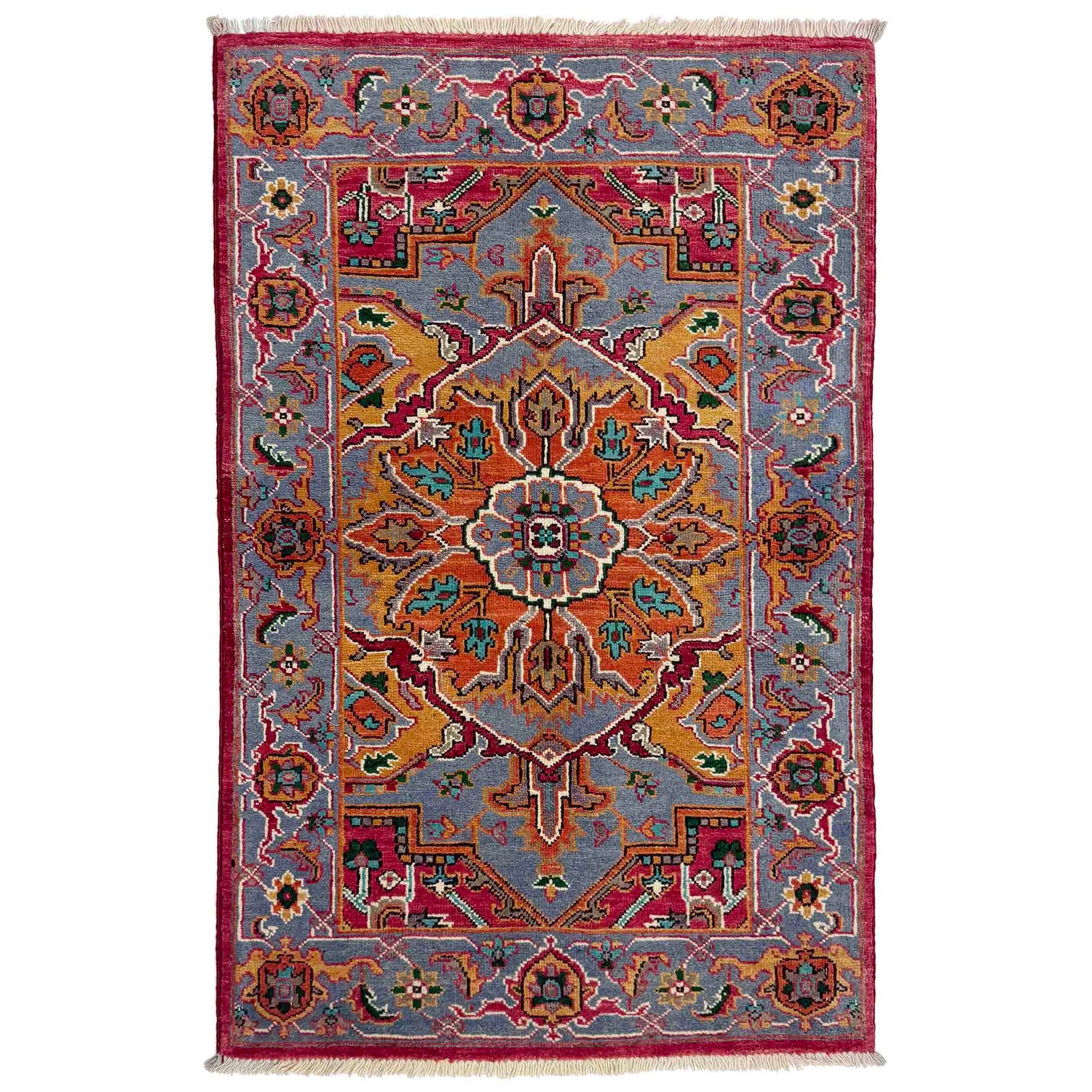 Heriz Area Rug Handmade Multi Medallion 2x4 ft