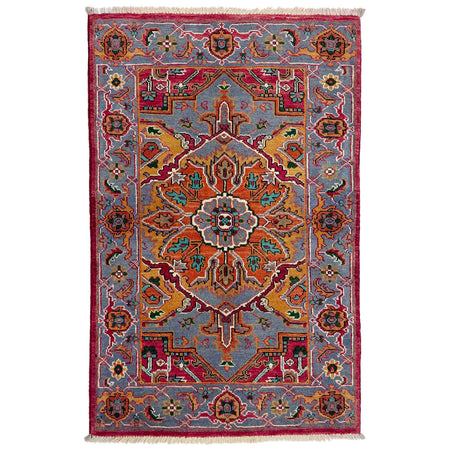 Heriz Area Rug Handmade Multi Medallion 2x4 ft