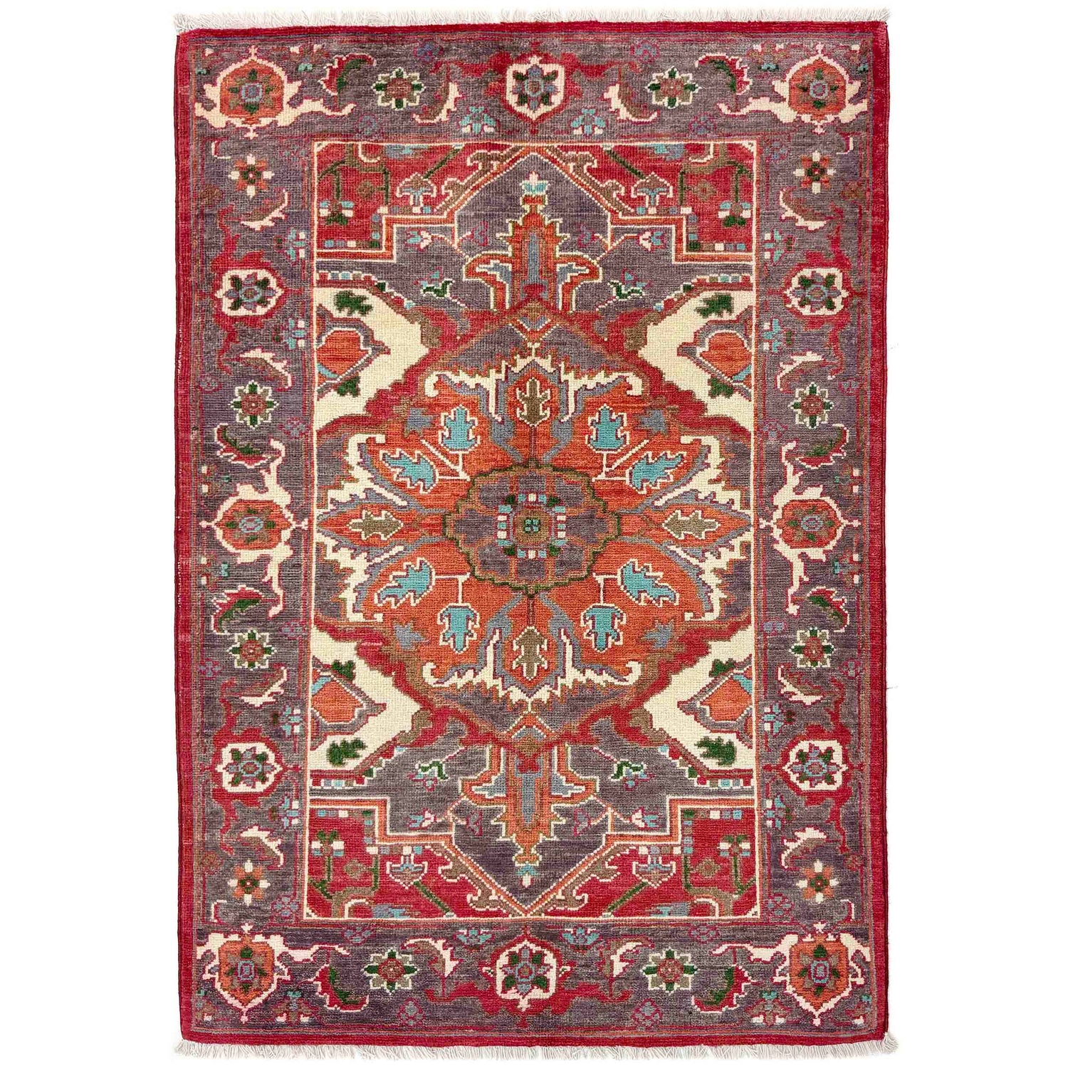 Heriz Area Rug Handmade Multi Medallion 2x4 ft