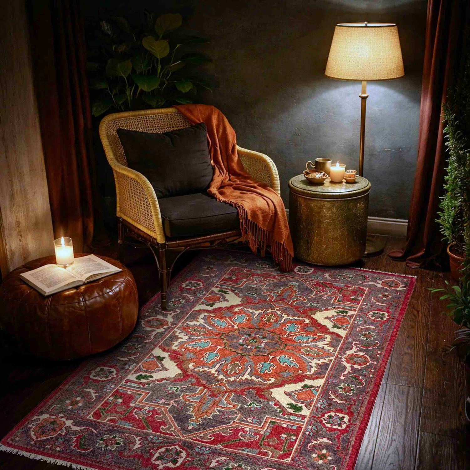 Heriz Area Rug Handmade Multi Medallion 2x4 ft