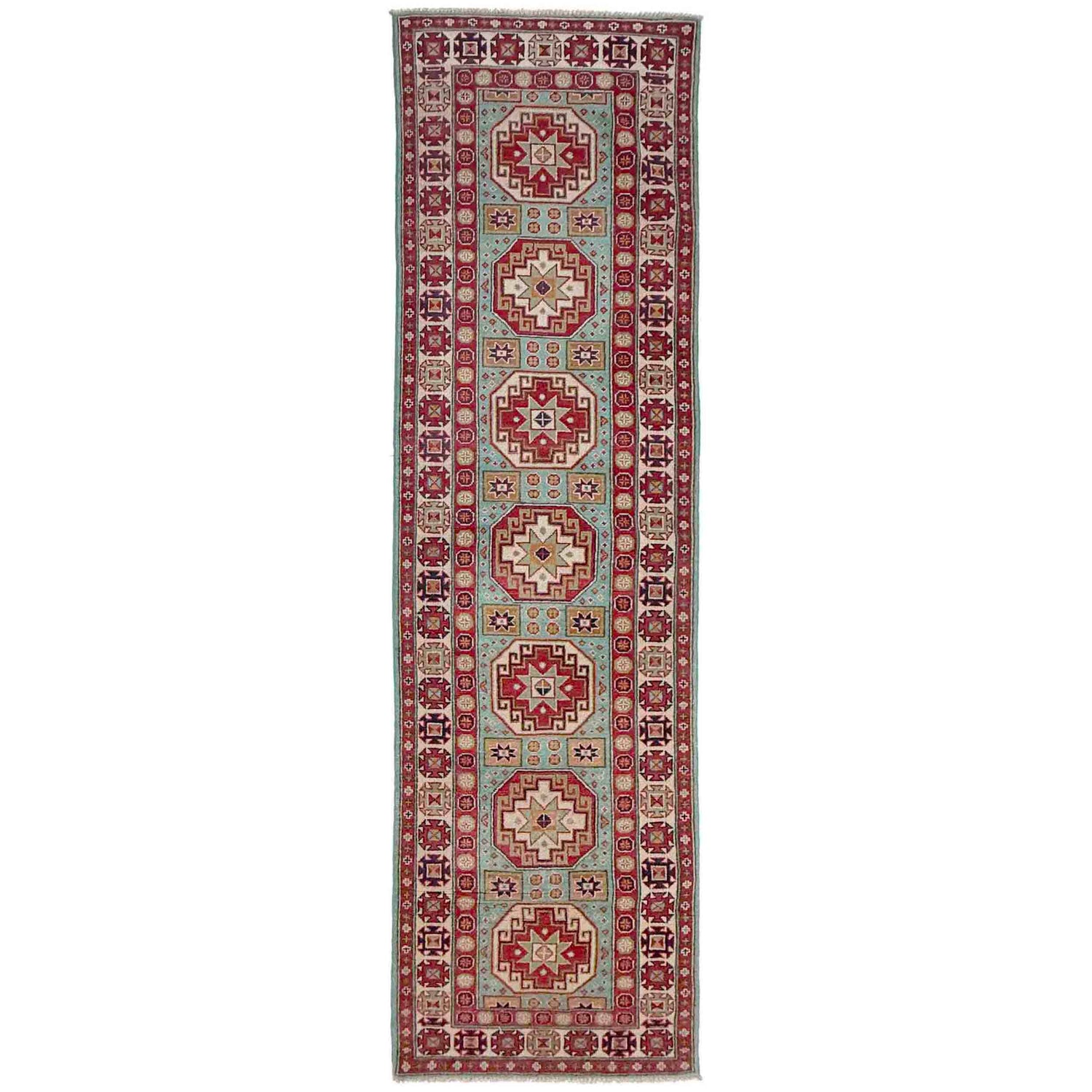 Kazak Rug Handmade Gray Medallion 10' Runner