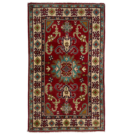 Kazak Rug Handmade Red Medallion 2x4 ft
