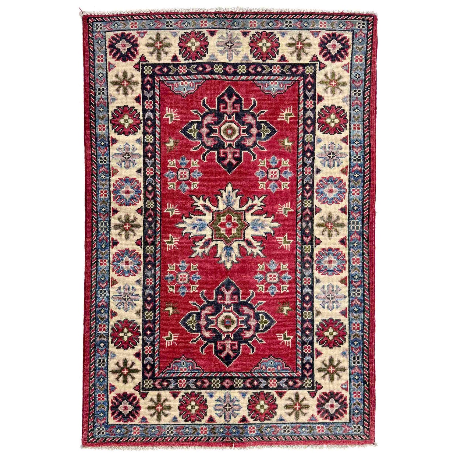 Kazak Rug Handmade Red Medallion 2x4 ft