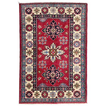 Kazak Rug Handmade Red Medallion 2x4 ft