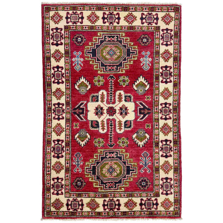 Kazak Rug Handmade Red Medallion 2x4 ft
