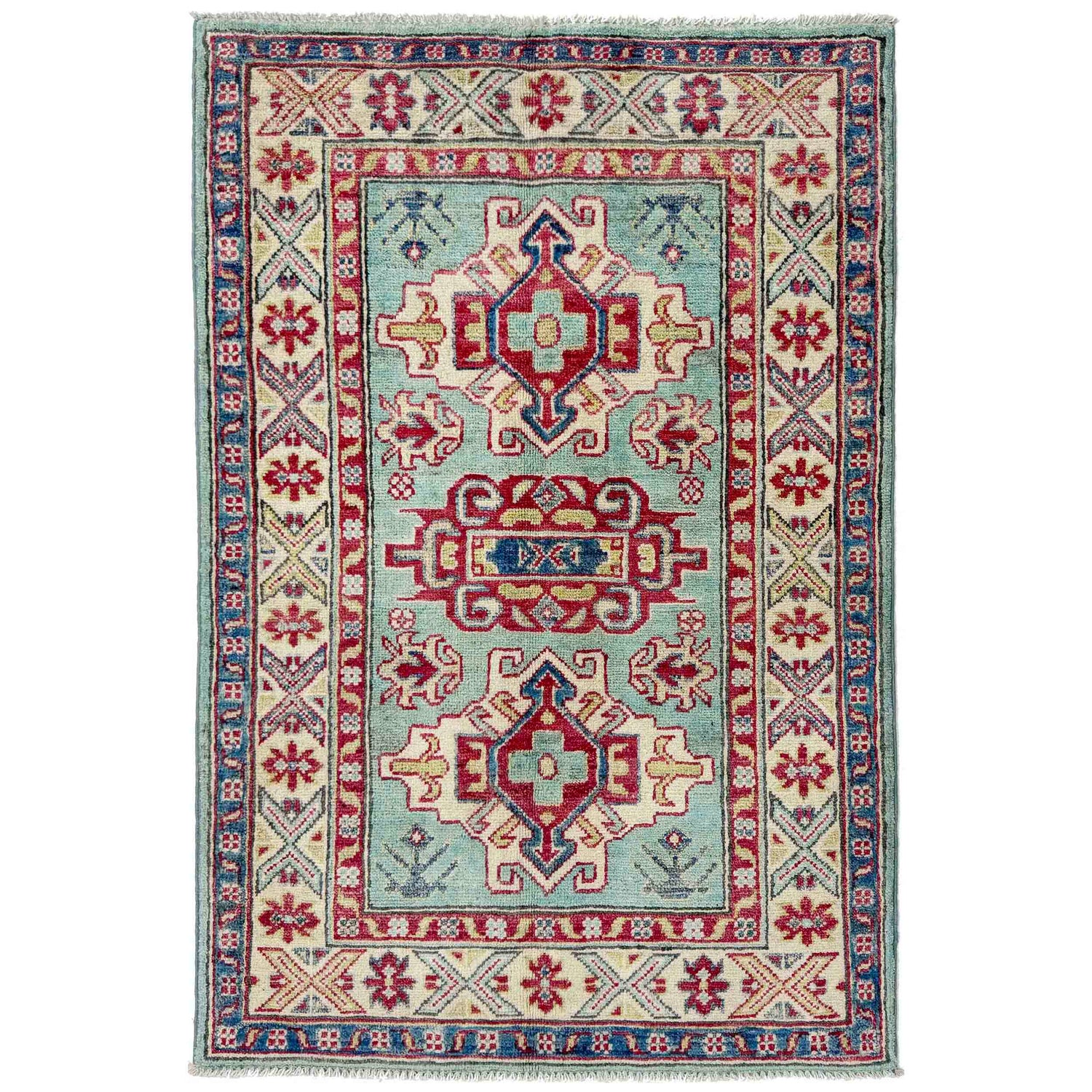 Kazak Rug Handmade Blue Medallion 2x4 ft