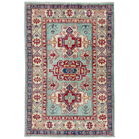 Kazak Rug Handmade Blue Medallion 2x4 ft