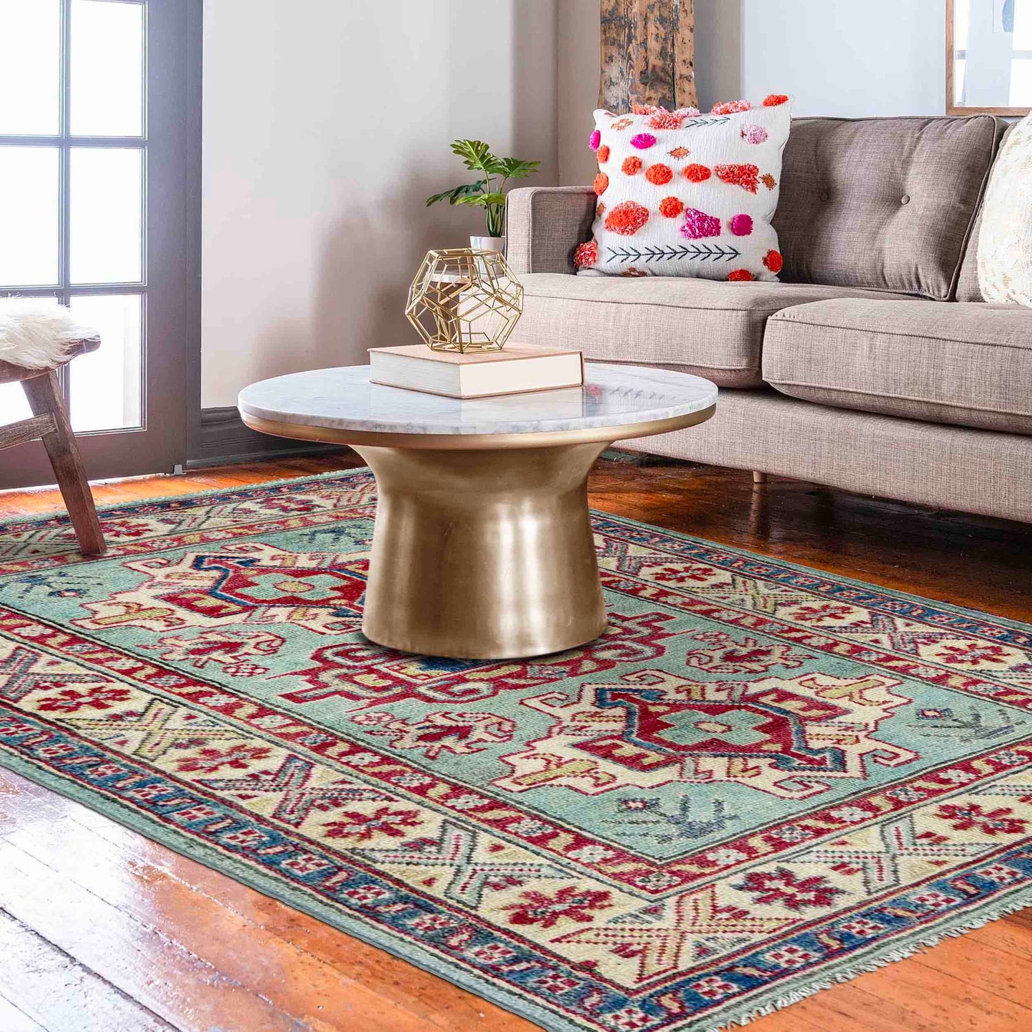 Kazak Rug Handmade Blue Medallion 2x4 ft