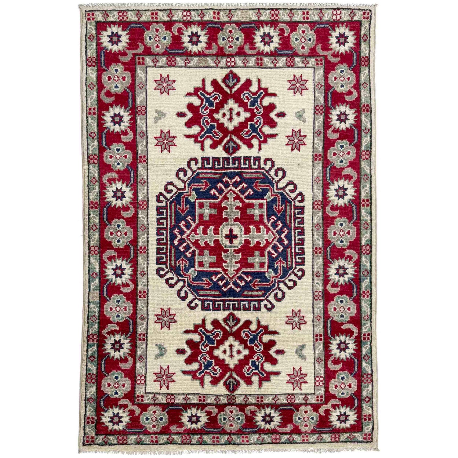 Kazak Rug Handmade Beige Medallion 2x4 ft