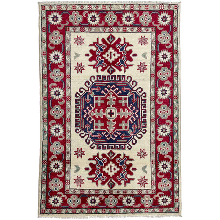 Kazak Rug Handmade Beige Medallion 2x4 ft