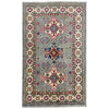 Kazak Rug Handmade Gray Medallion 2x4 ft