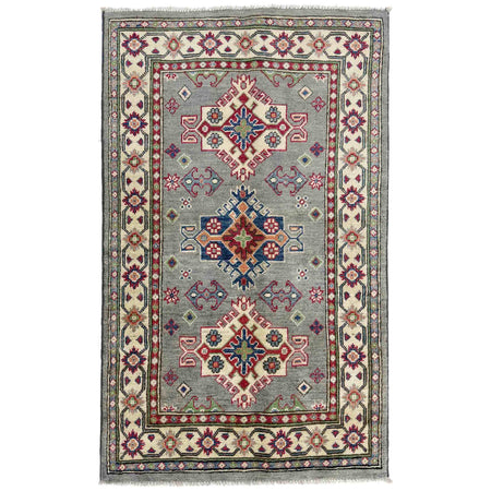 Kazak Rug Handmade Gray Medallion 2x4 ft