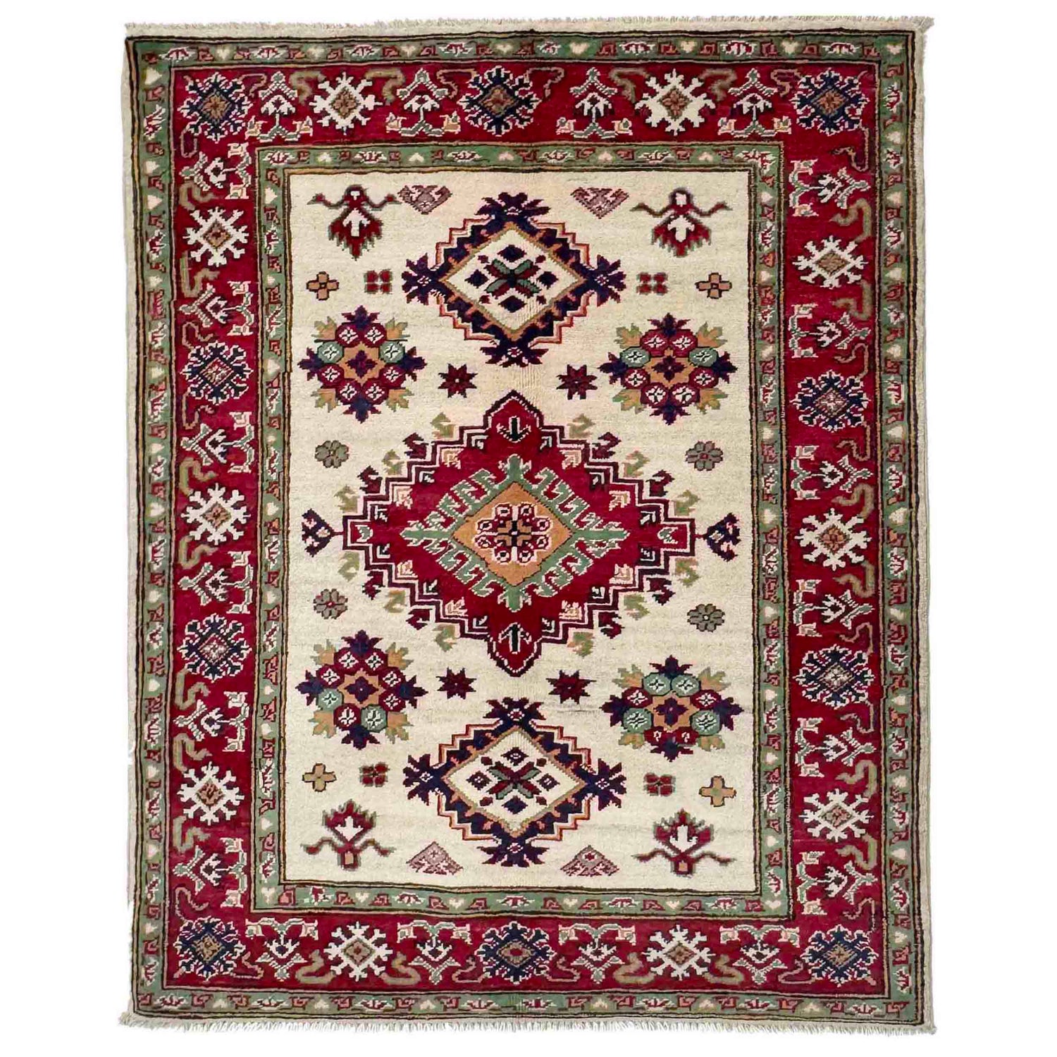 Kazak Rug Handmade Beige Medallion 2x4 ft