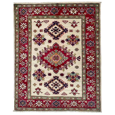 Kazak Rug Handmade Beige Medallion 2x4 ft