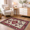 Kazak Rug Handmade Beige Medallion 2x4 ft