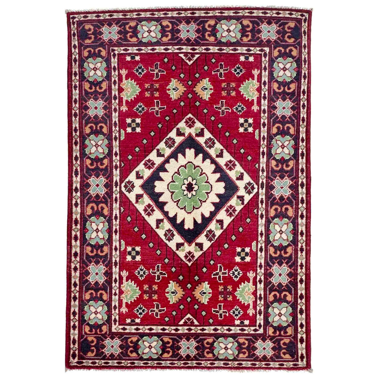 Kazak Rug Handmade Red Medallion 3x5 ft