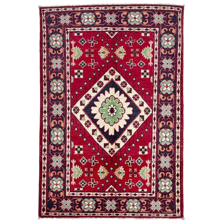 Kazak Rug Handmade Red Medallion 3x5 ft