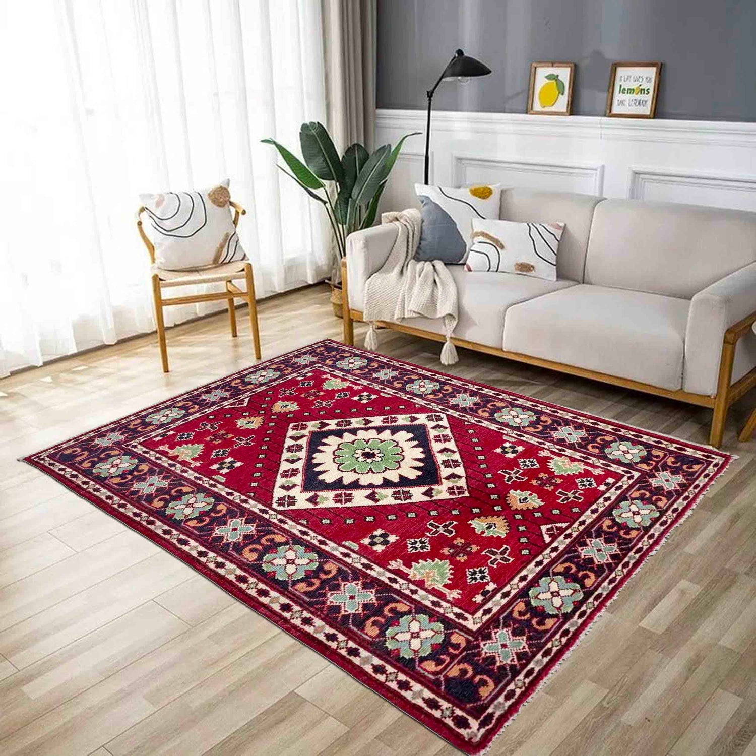 Kazak Rug Handmade Red Medallion 3x5 ft