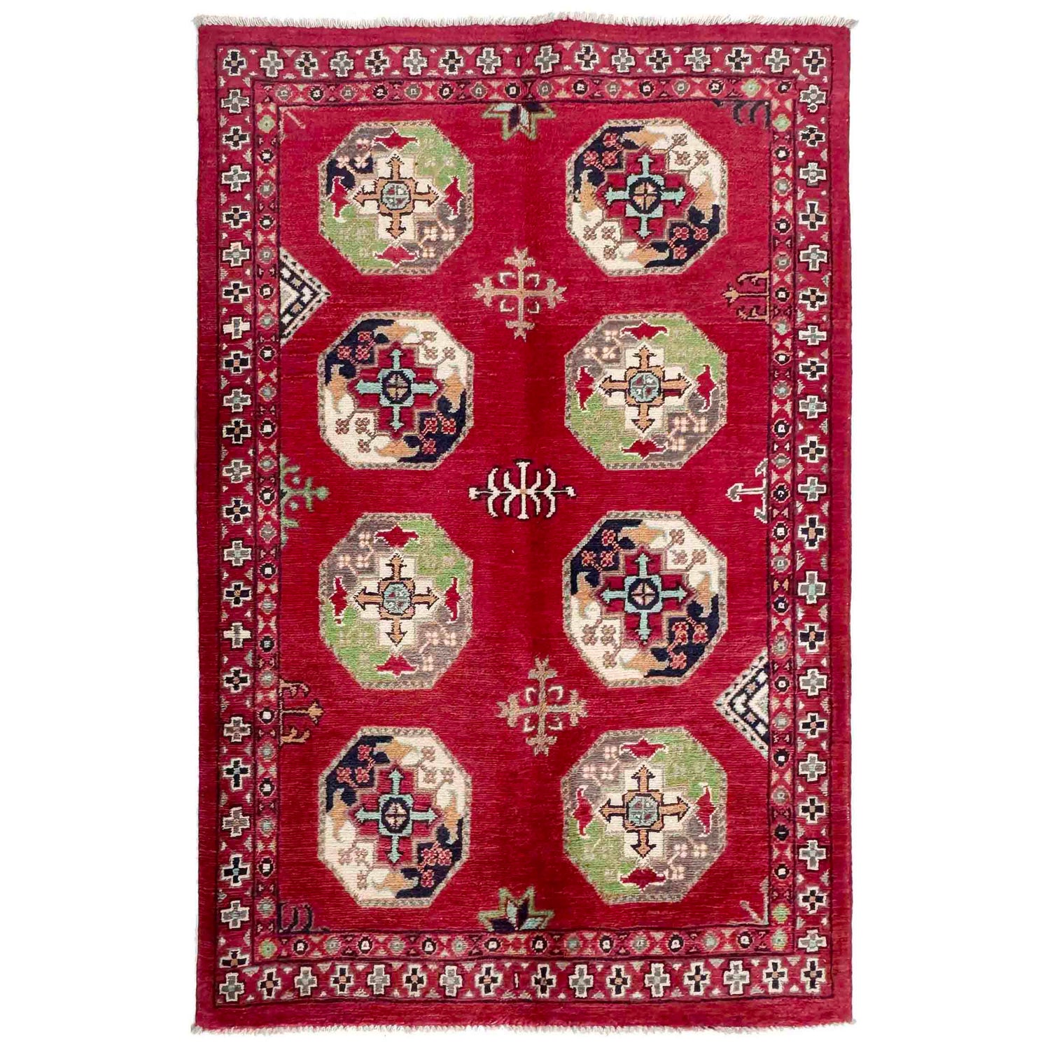 Waziri Area Rug Handmade Red Medallion 3x5 ft