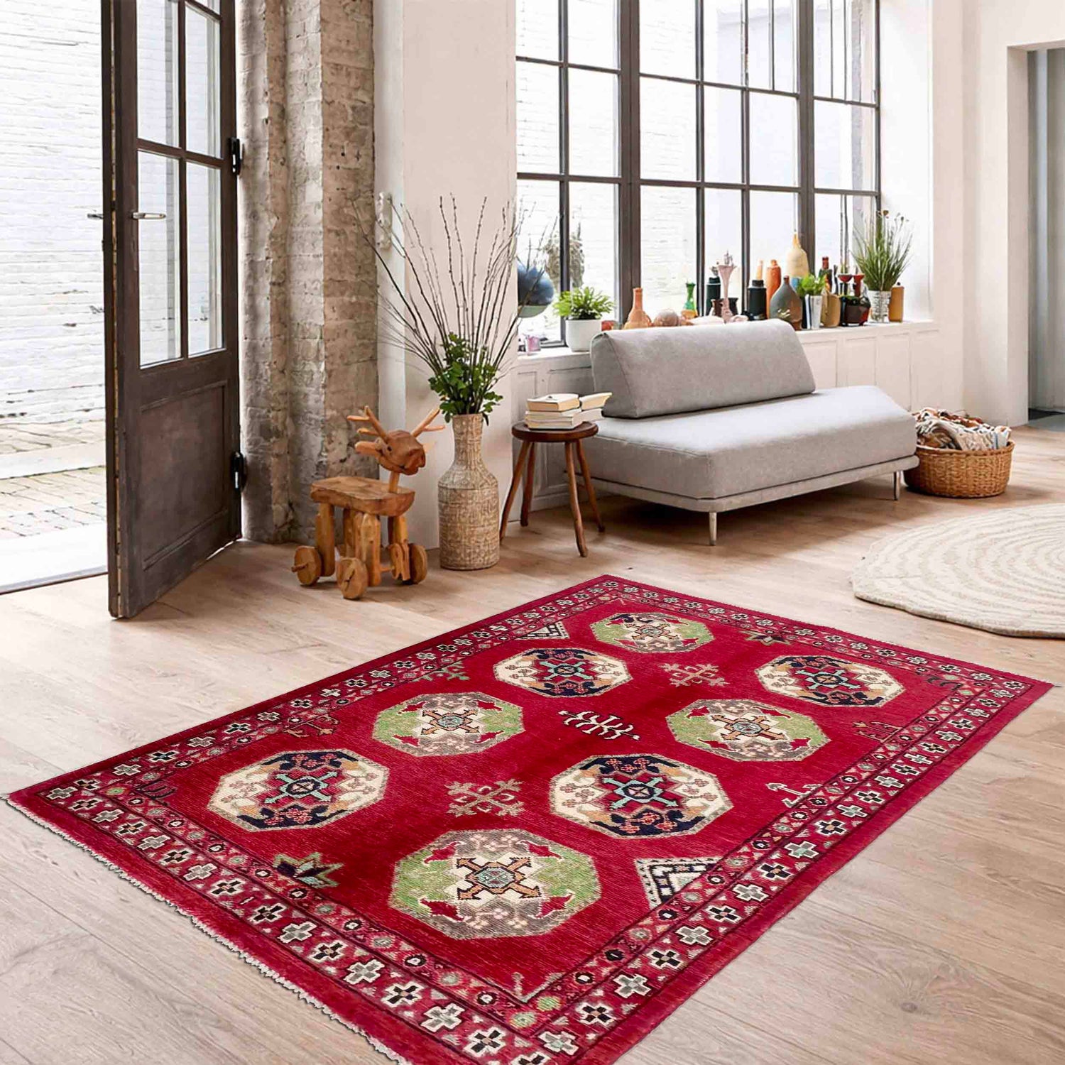 Waziri Area Rug Handmade Red Medallion 3x5 ft