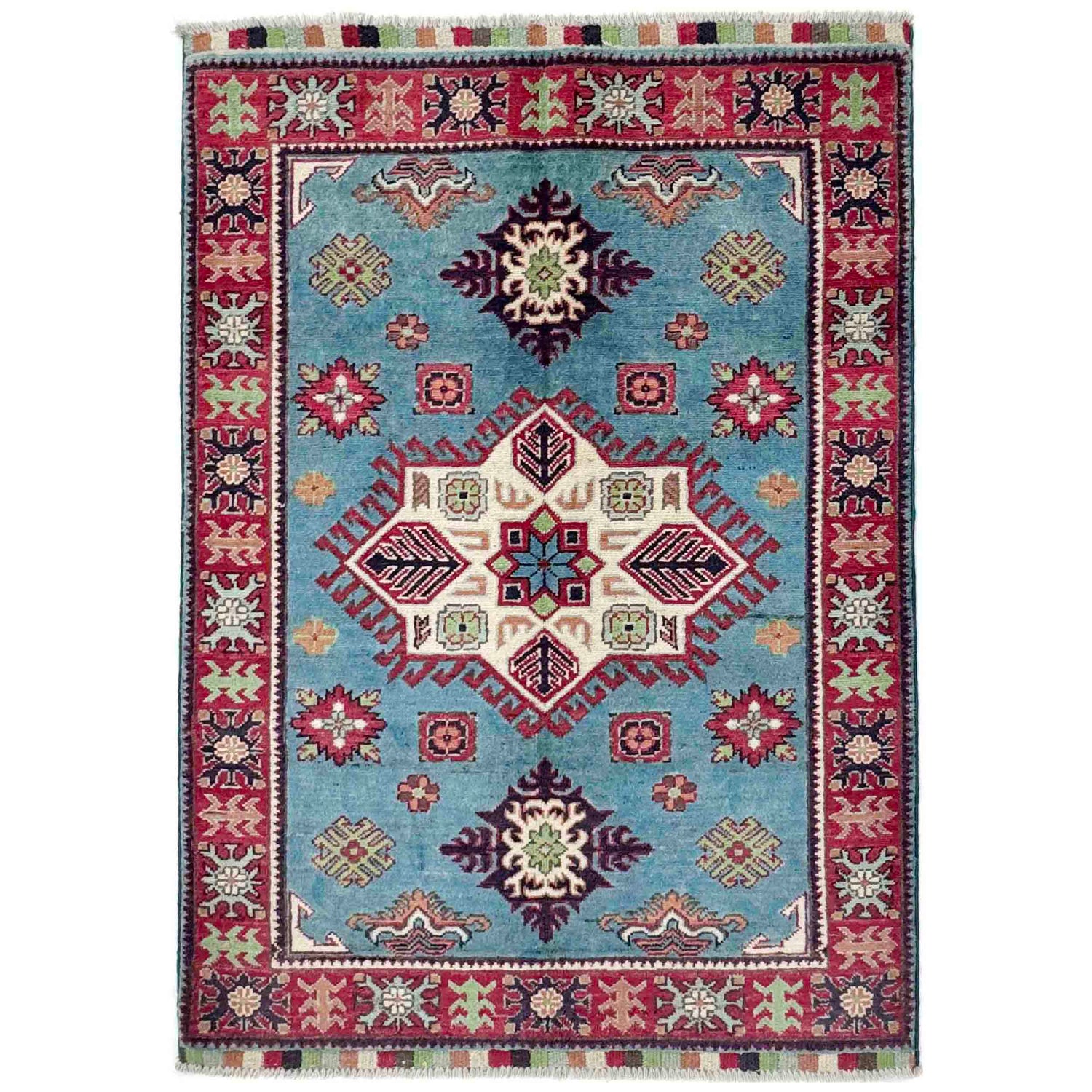 Kazak Rug Handmade Blue Medallion 3x5 ft
