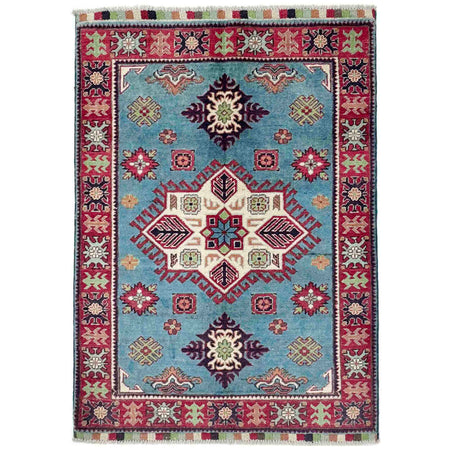 Kazak Rug Handmade Blue Medallion 3x5 ft