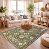 Waziri Area Rug Handmade Green Medallion 4x6 ft