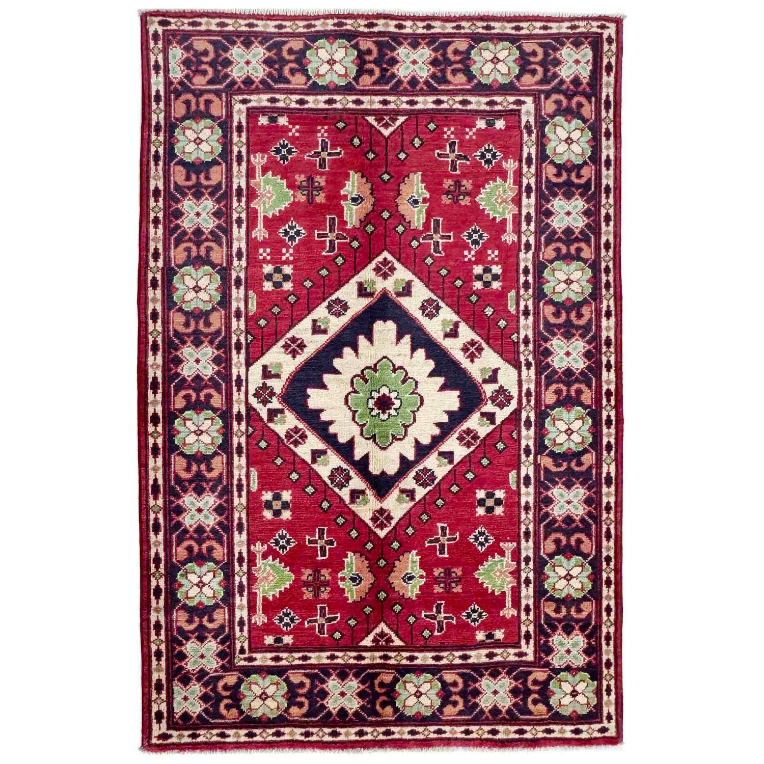 Kazak Rug Handmade Red Medallion 3x5 ft