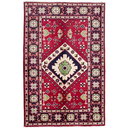 Kazak Rug Handmade Red Medallion 3x5 ft