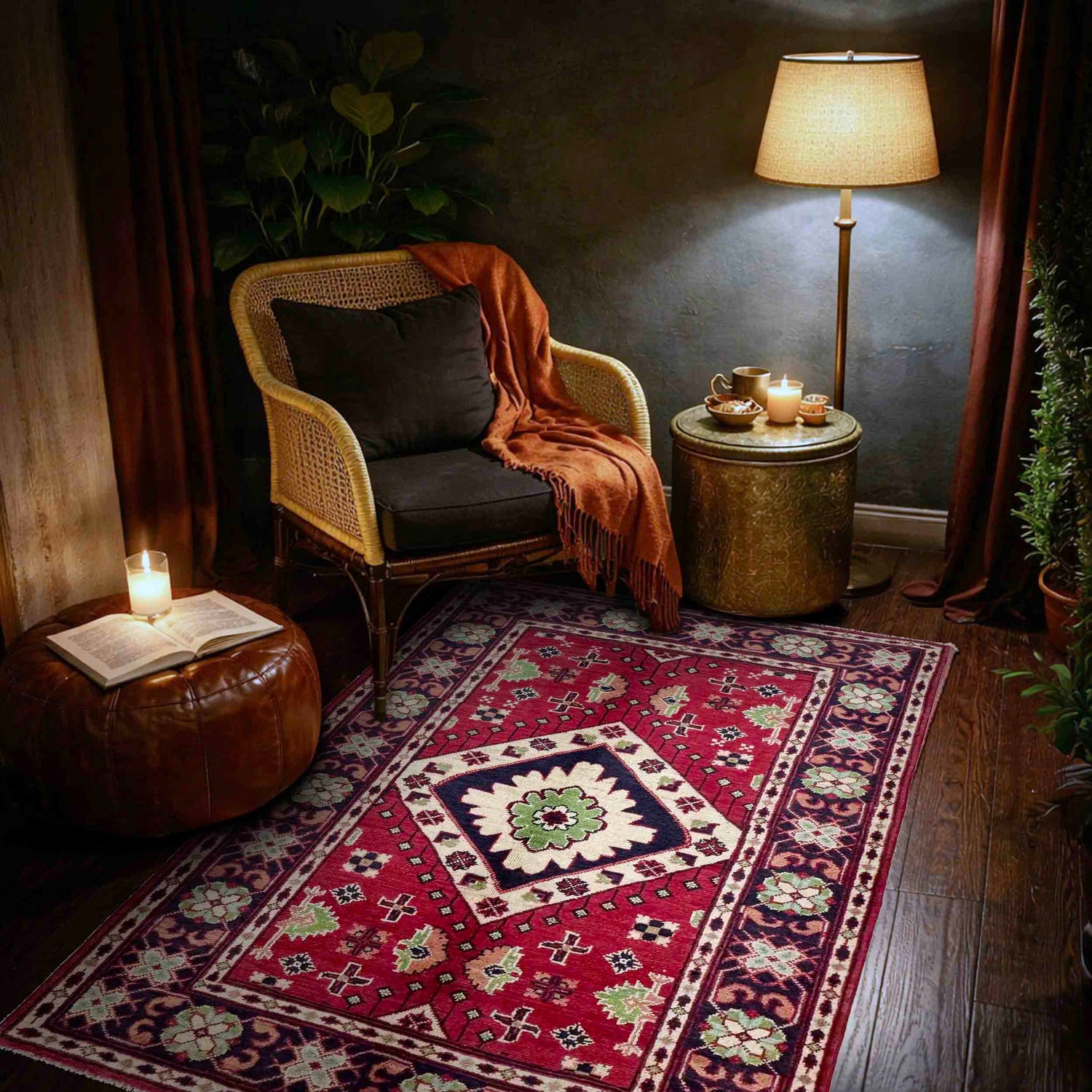 Kazak Rug Handmade Red Medallion 3x5 ft