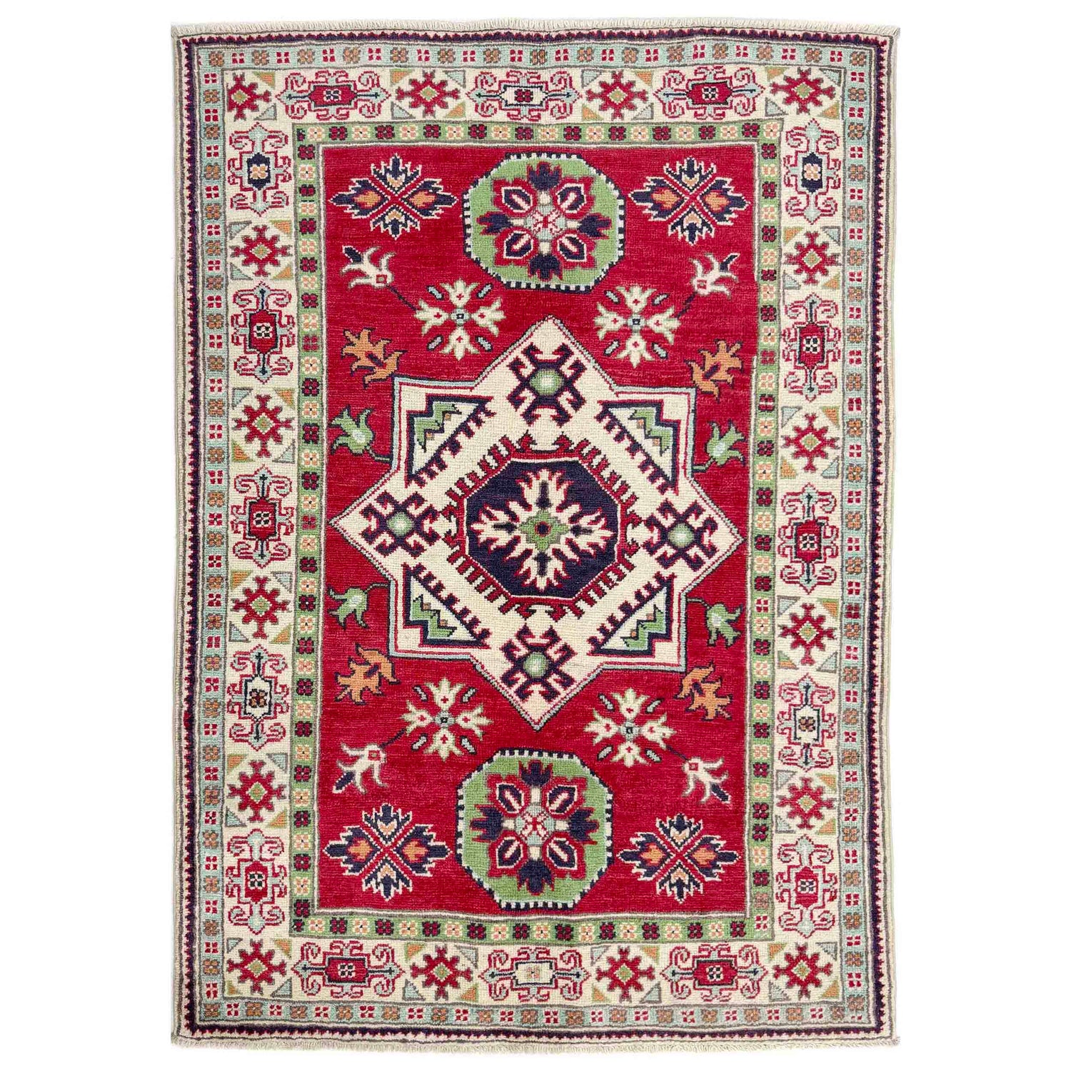 Kazak Rug Handmade Red Medallion 3x5 ft