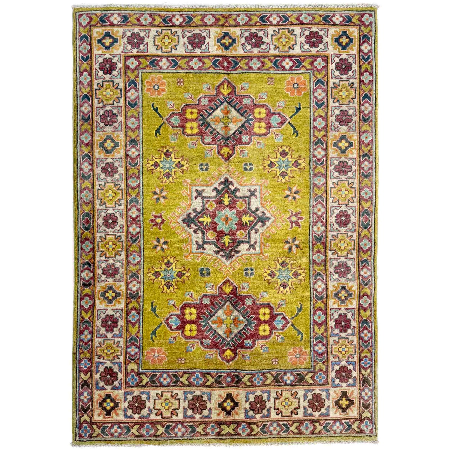 Kazak Rug Handmade Yellow Medallion 3x5 ft