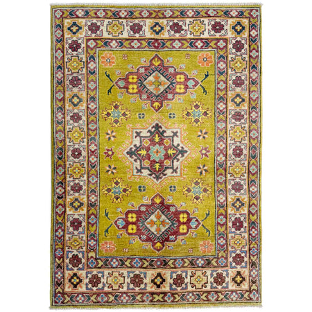 Kazak Rug Handmade Yellow Medallion 3x5 ft