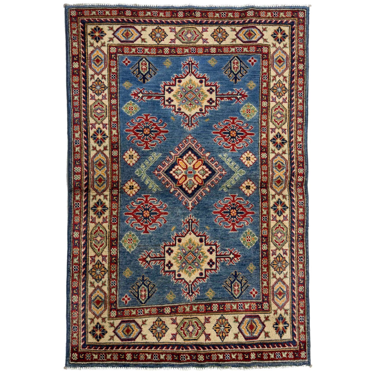 Kazak Rug Handmade Blue Medallion 3x5 ft