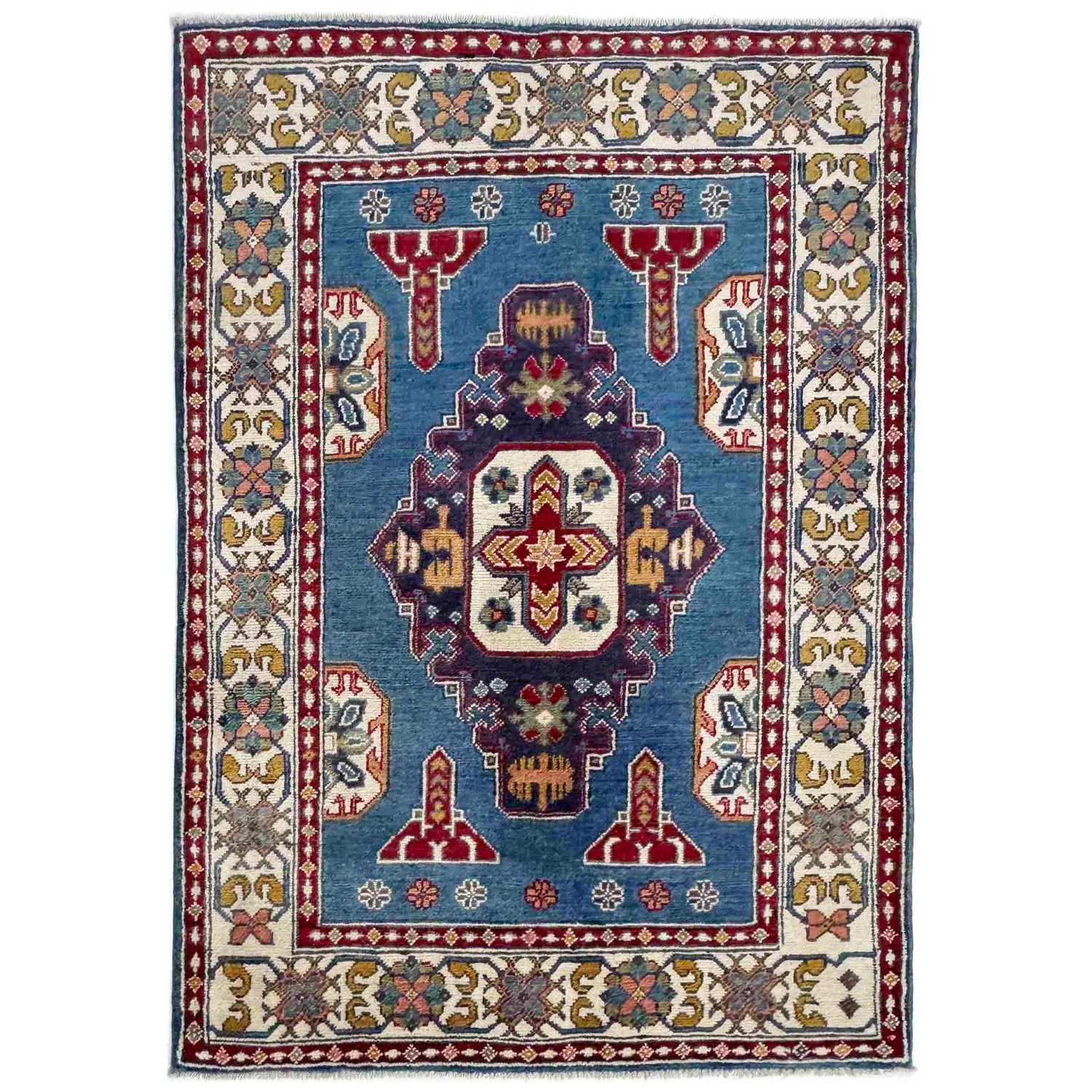Kazak Rug Handmade Blue Medallion 3x5 ft