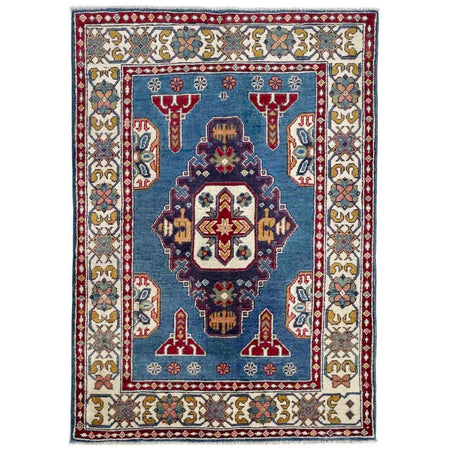 Kazak Rug Handmade Blue Medallion 3x5 ft