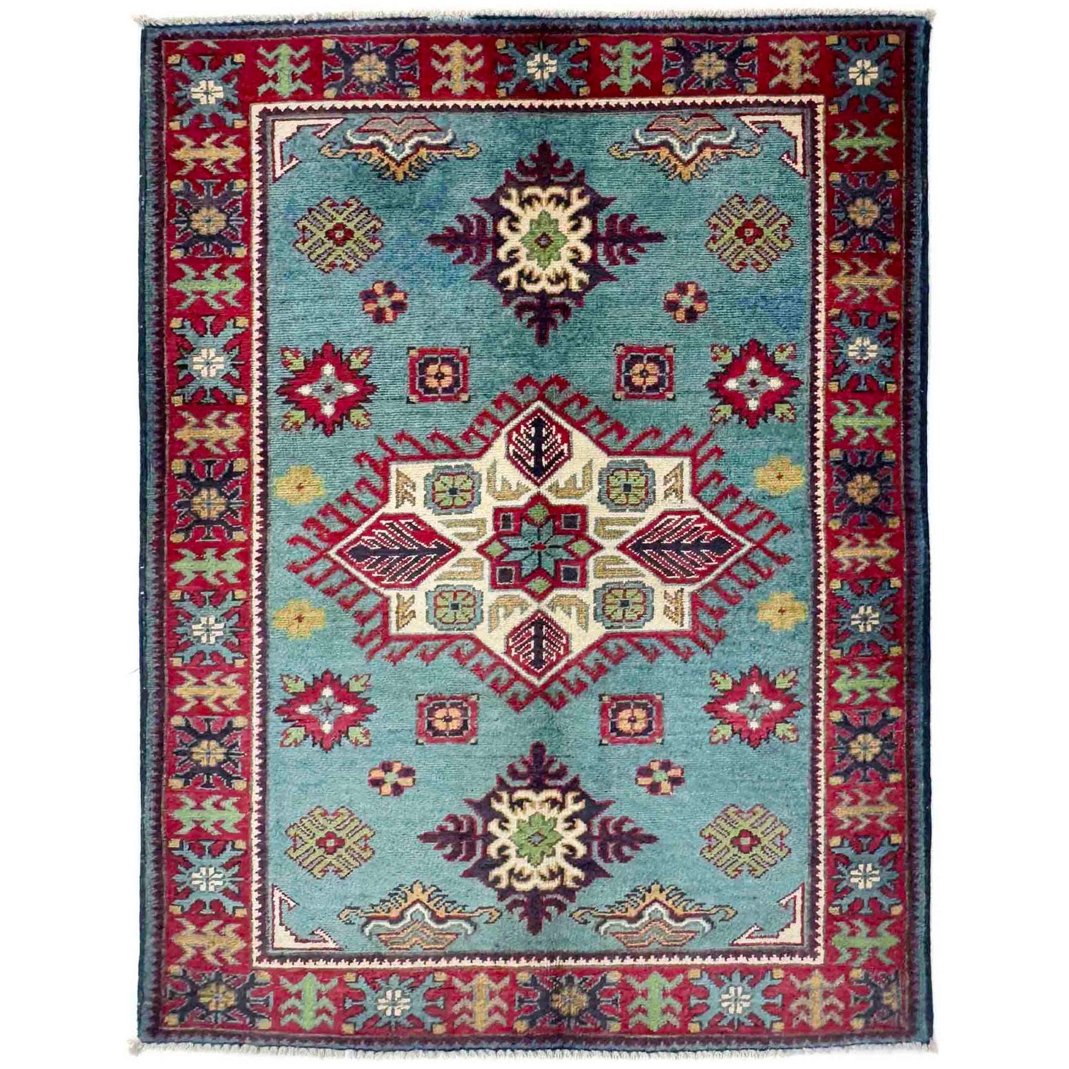 Kazak Rug Handmade Blue Medallion 3x5 ft
