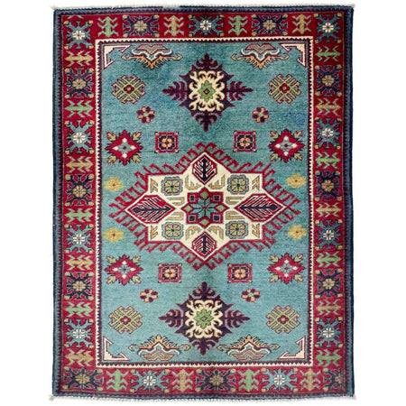 Kazak Rug Handmade Blue Medallion 3x5 ft