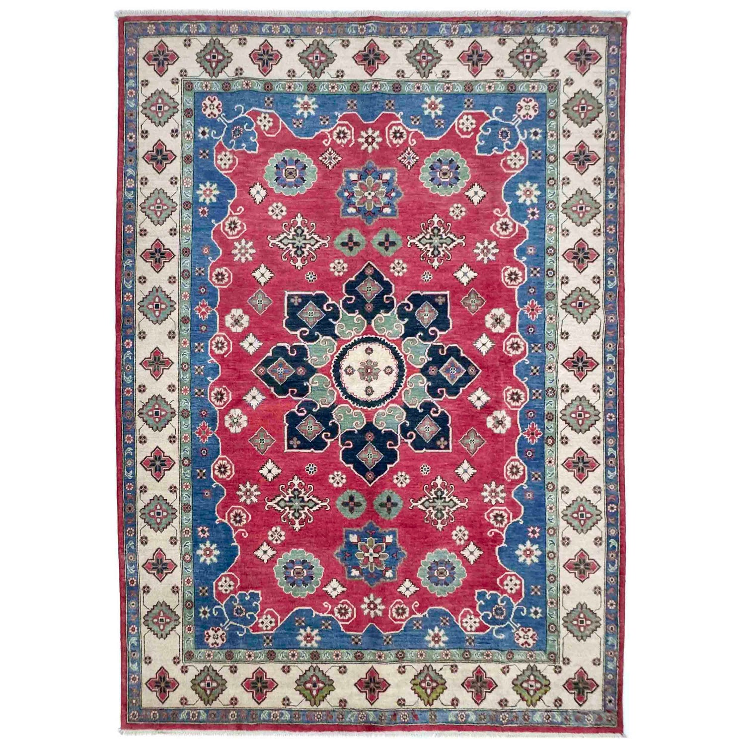Kazak Rug Handmade Red Medallion 7x10 ft